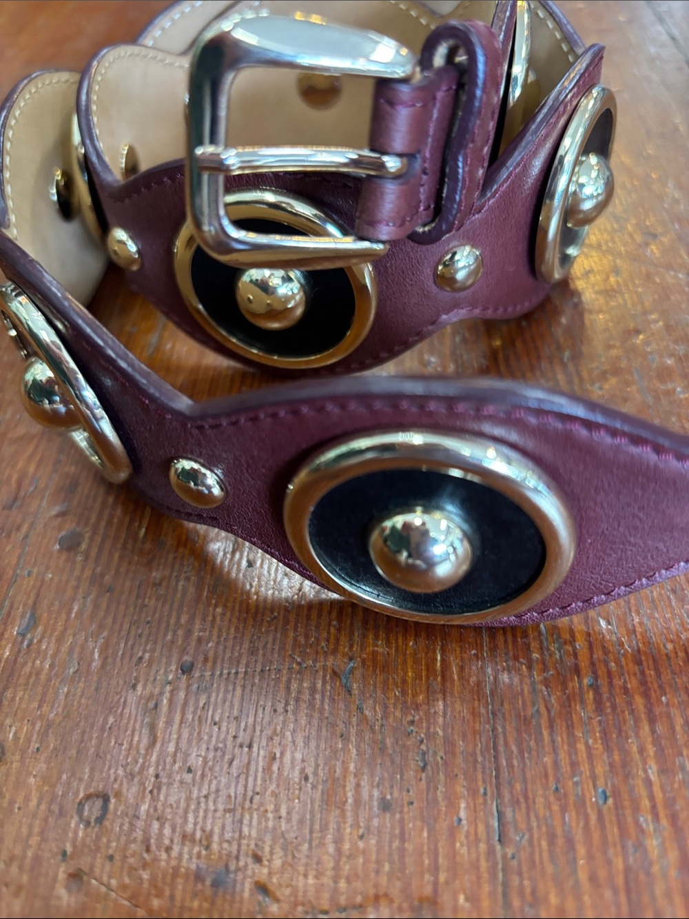 Temperley London burgundy leather studded belt sz 4